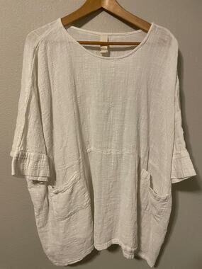 Gilda Midani Tunic Top Womens One Size White Cotton Gauzy Boxy Boho Lagenlook